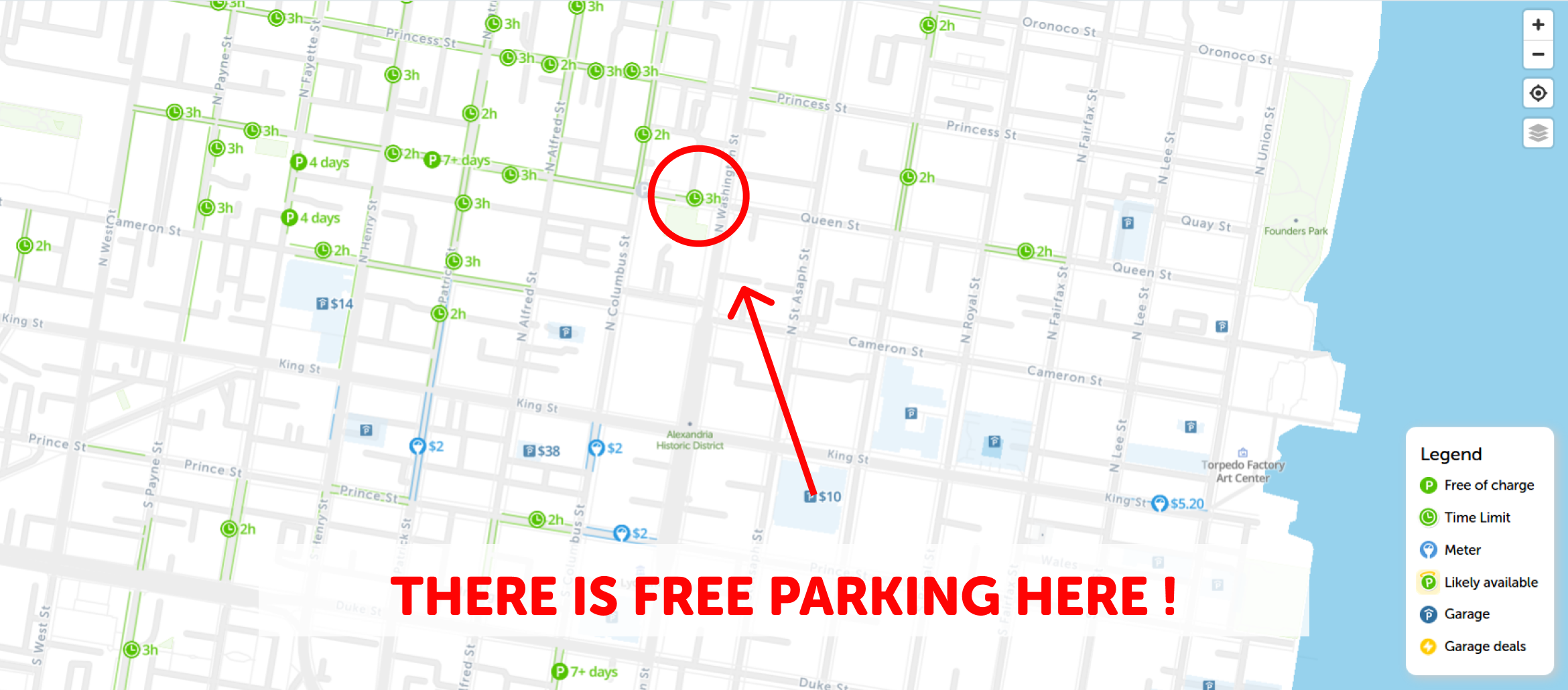 map of free parking in Alexandria - SpotAngels