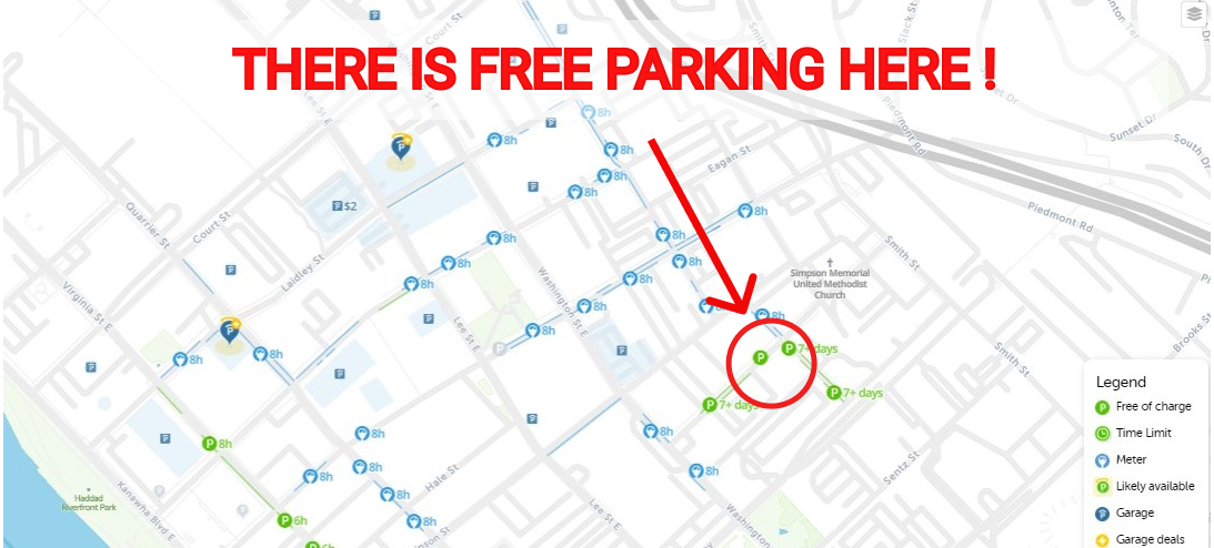 map of free parking in Charleston - SpotAngels