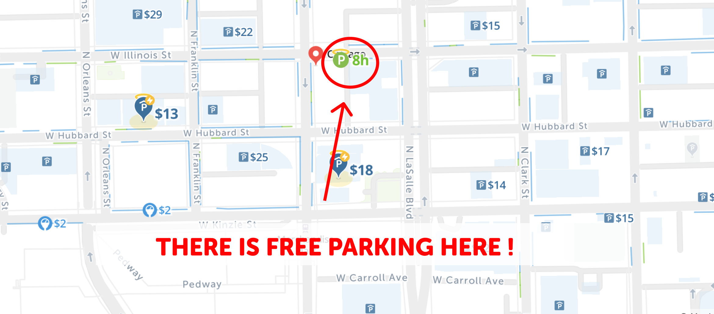 map of free parking in Chicago - SpotAngels