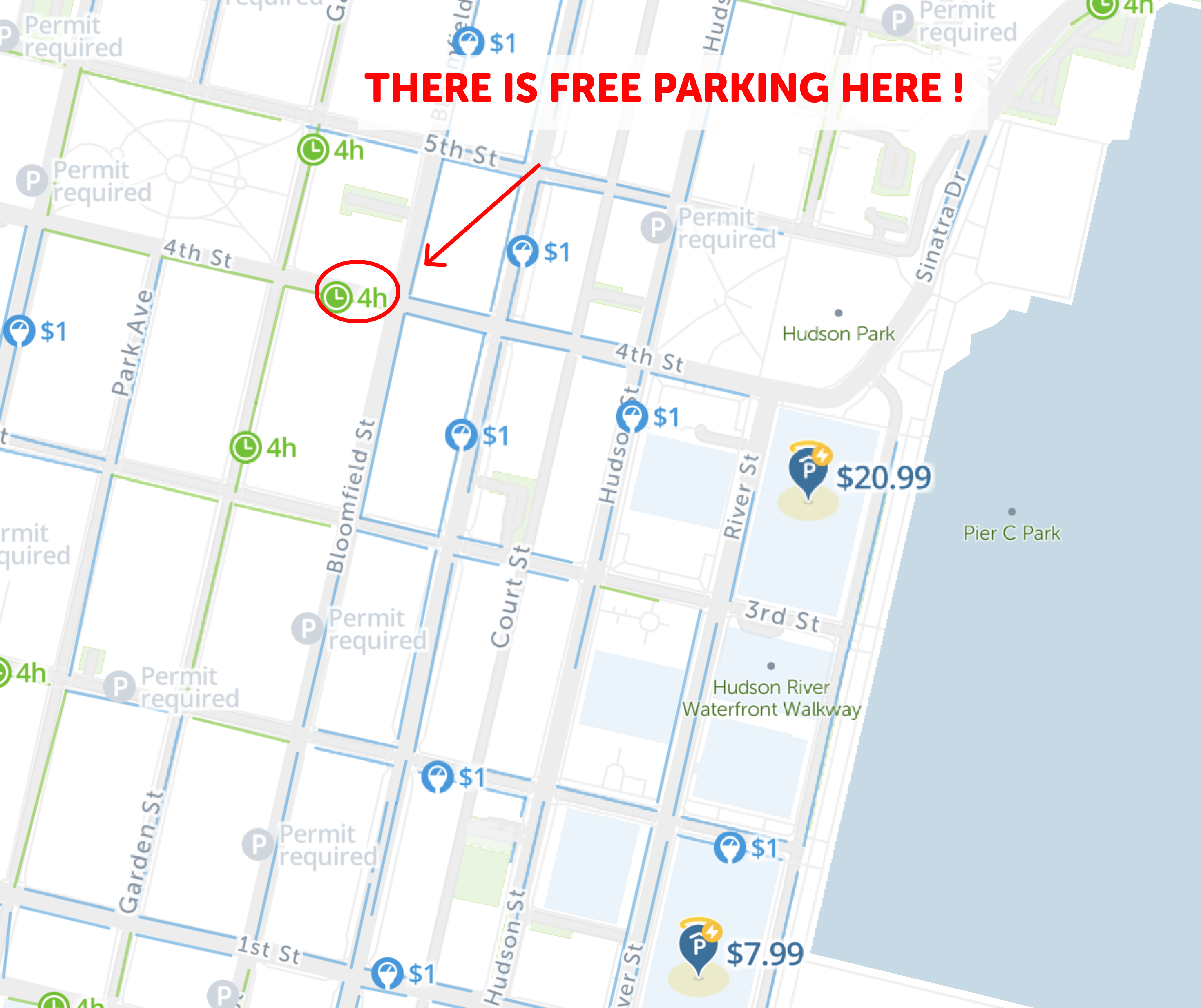 map of free parking in Hoboken - SpotAngels