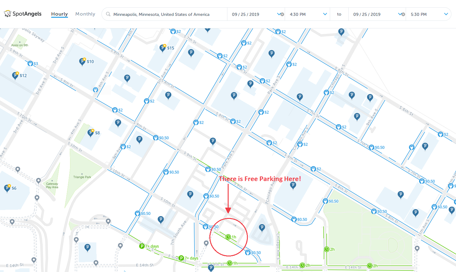 map of street parking in Minneapolis - SpotAngels