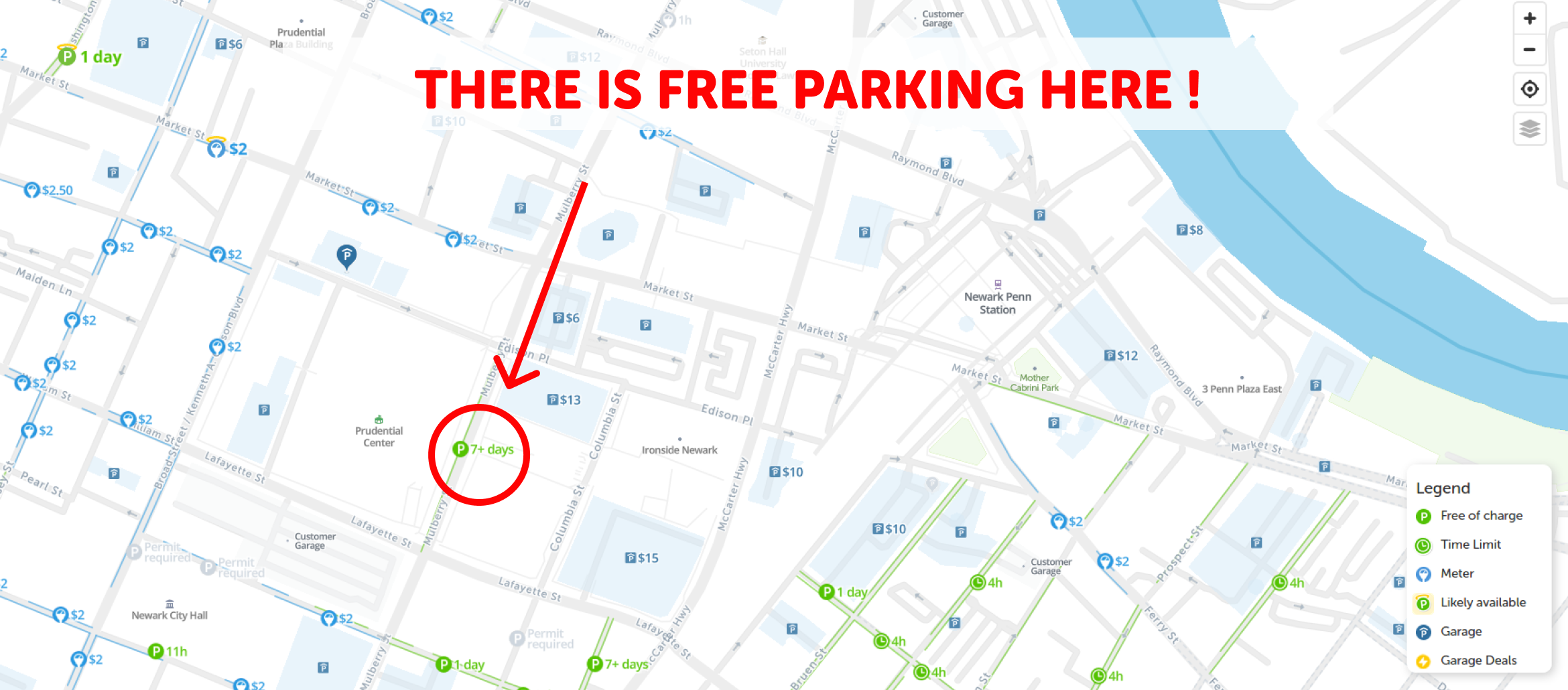 map of free parking in Newark - SpotAngels
