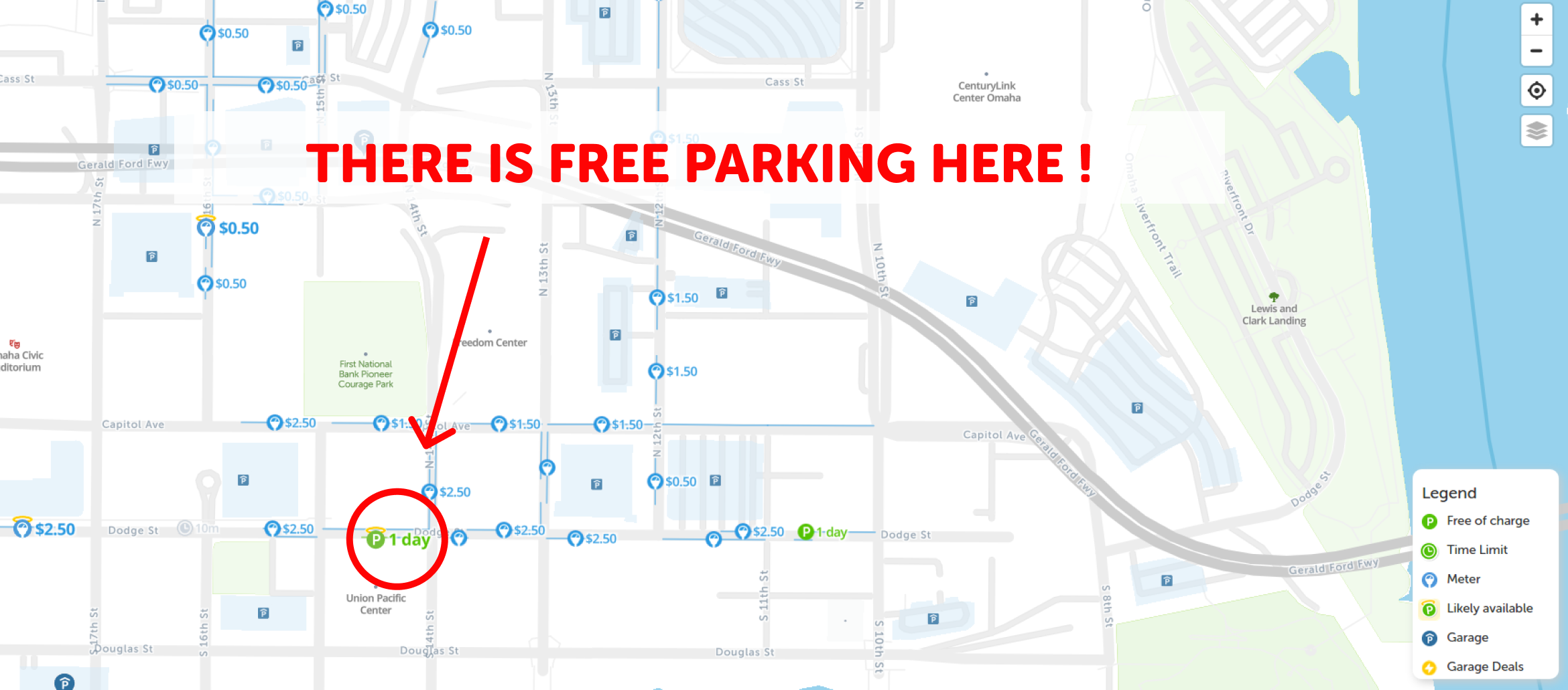 map of free parking in Omaha - SpotAngels
