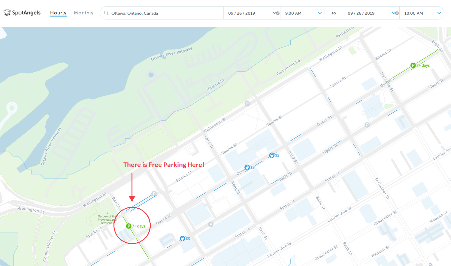 map of free parking in Ottawa - SpotAngels