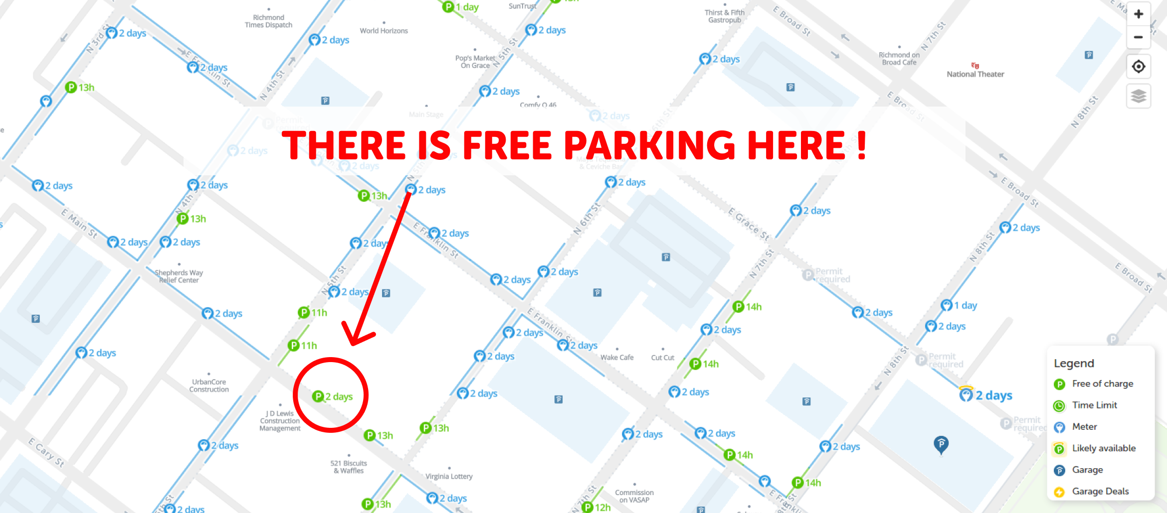 map of free parking in Richmond - SpotAngels