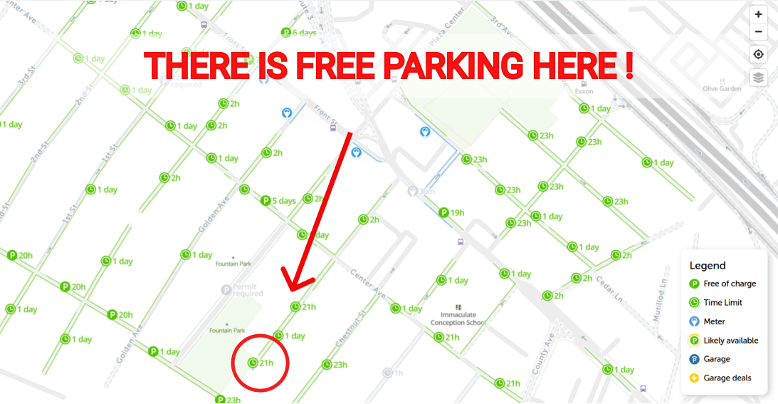 map of free parking in Secaucus - SpotAngels