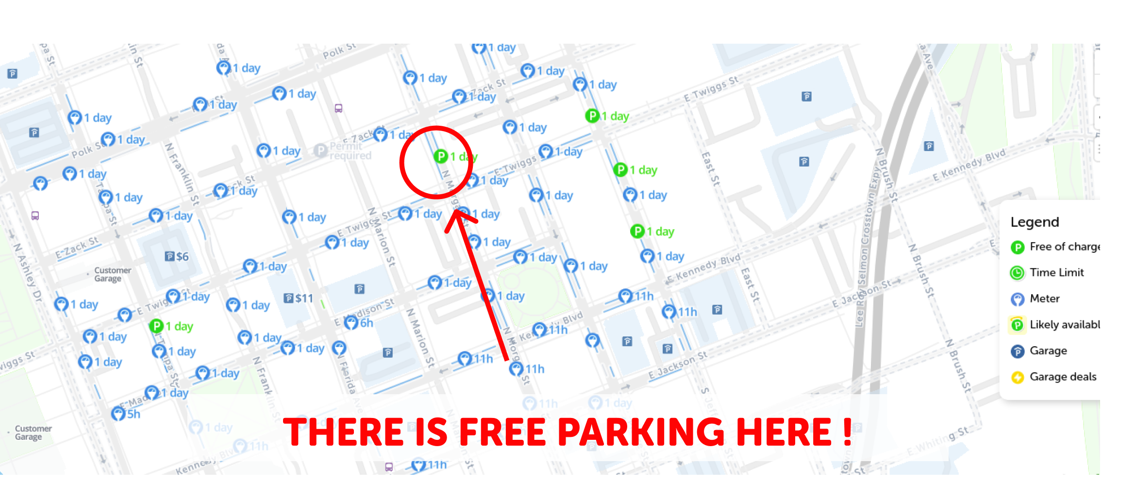 map of free parking in Tampa - SpotAngels